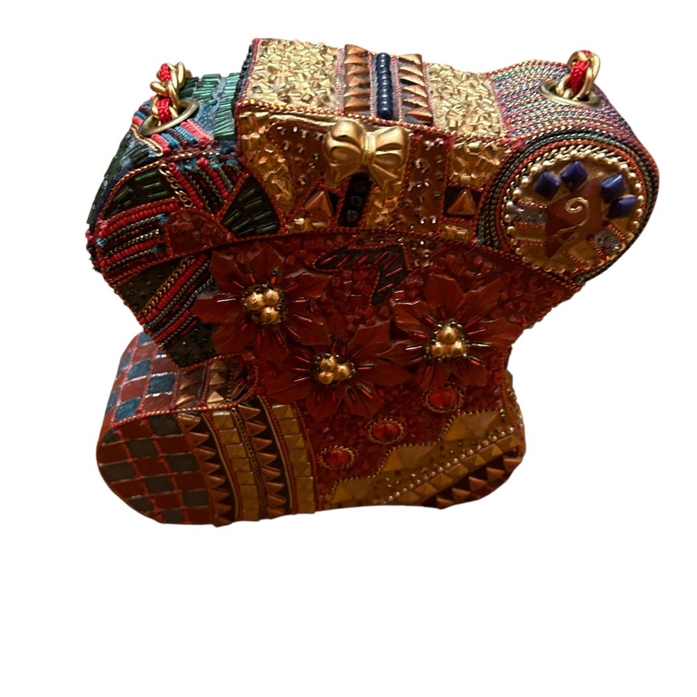 Christmas Stocking Jeweled Beaded Box Purse Clutch Handbag Holiday Unique - Picture 6 of 13
